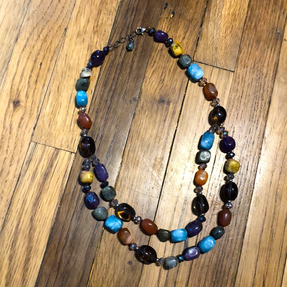 Rustic stone necklace, double chain, 19” chain.